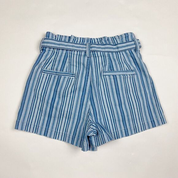 American Eagle Blue White Stripe Hi Rise Denim Jean Mom Shorts Size 2 Women - Picture 2 of 5